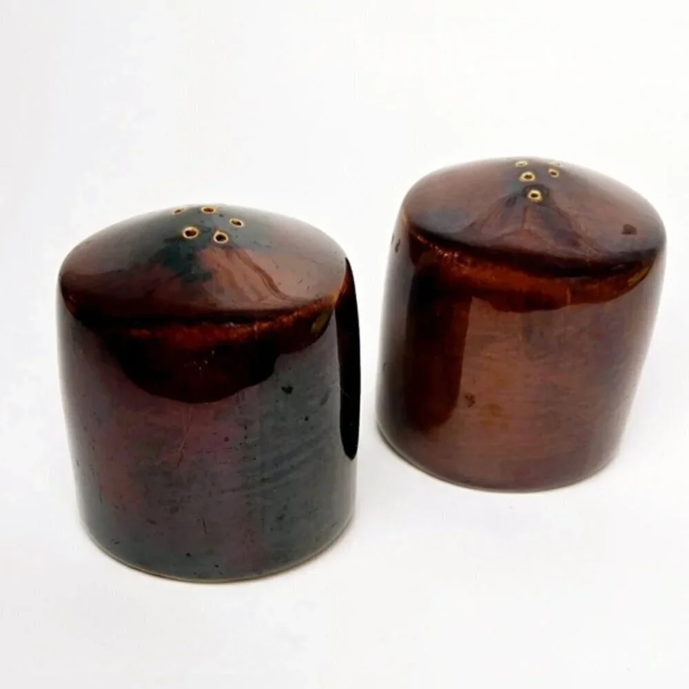 Vintage Hall Brown Drip Glaze Salt and Pepper Shakers USA Mid Century